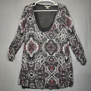 Kate & Mallory Top Women 3X Black Geometric Double Layer Stretch